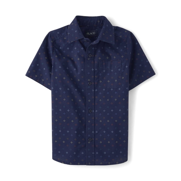 The Children's Place Boys Short Sleeve Print Poplin Button Up Shirt, Sizes XS-XXL