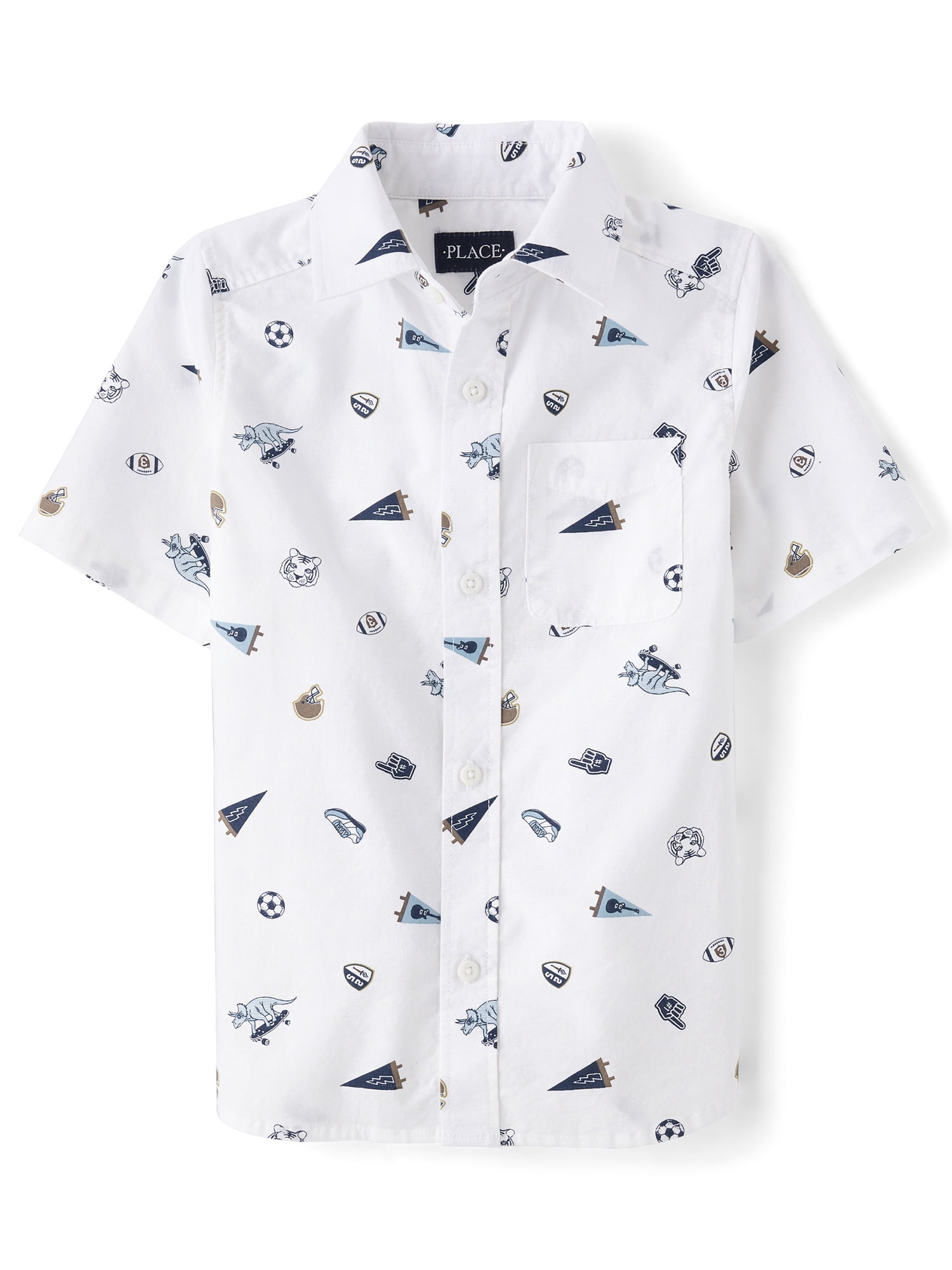 The Children's Place Boys Short Sleeve Print Poplin Button Up Shirt, Sizes XS-XXL