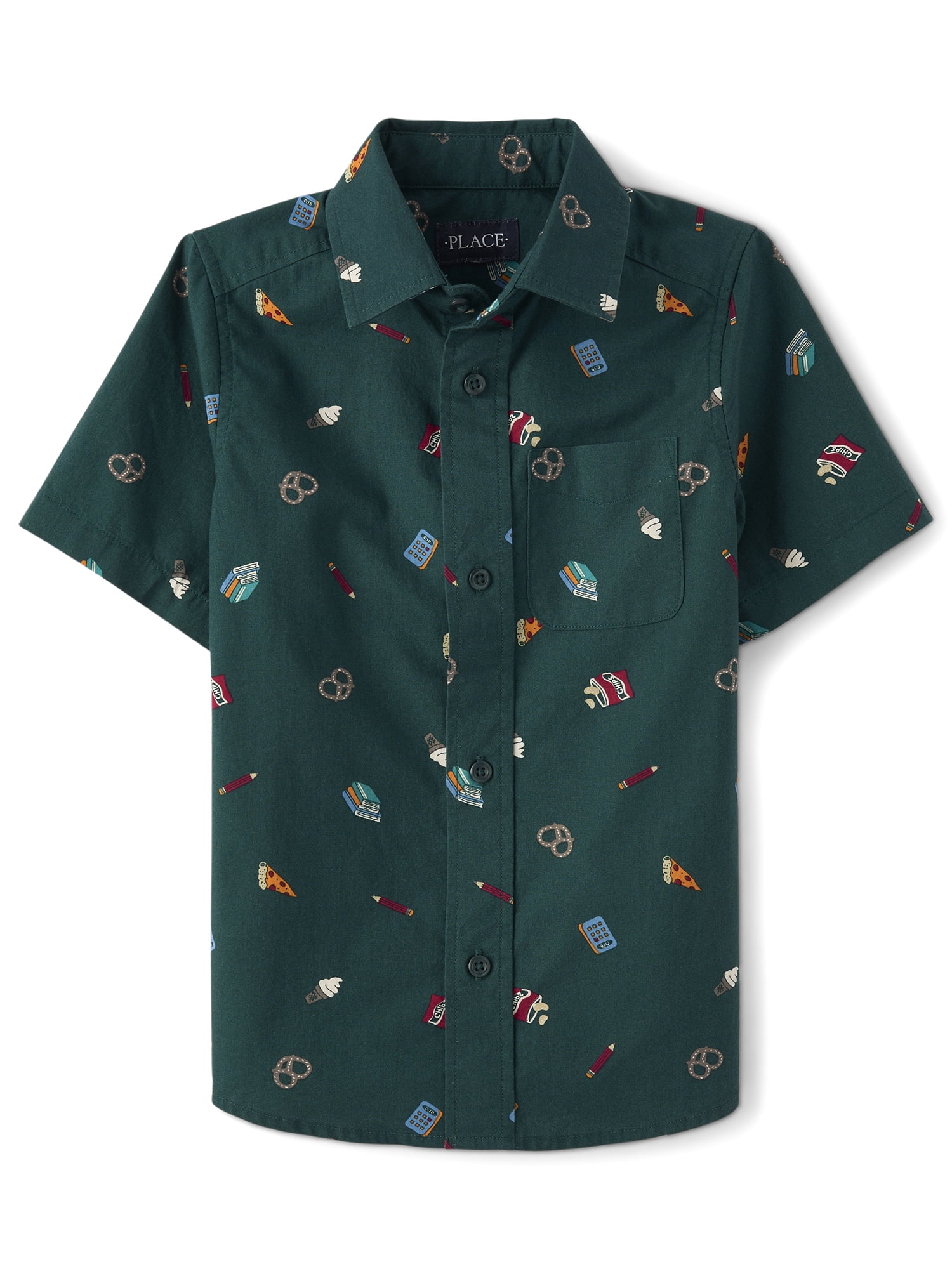 The Children's Place Boys Short Sleeve Print Poplin Button Up Shirt, Sizes XS-XXL