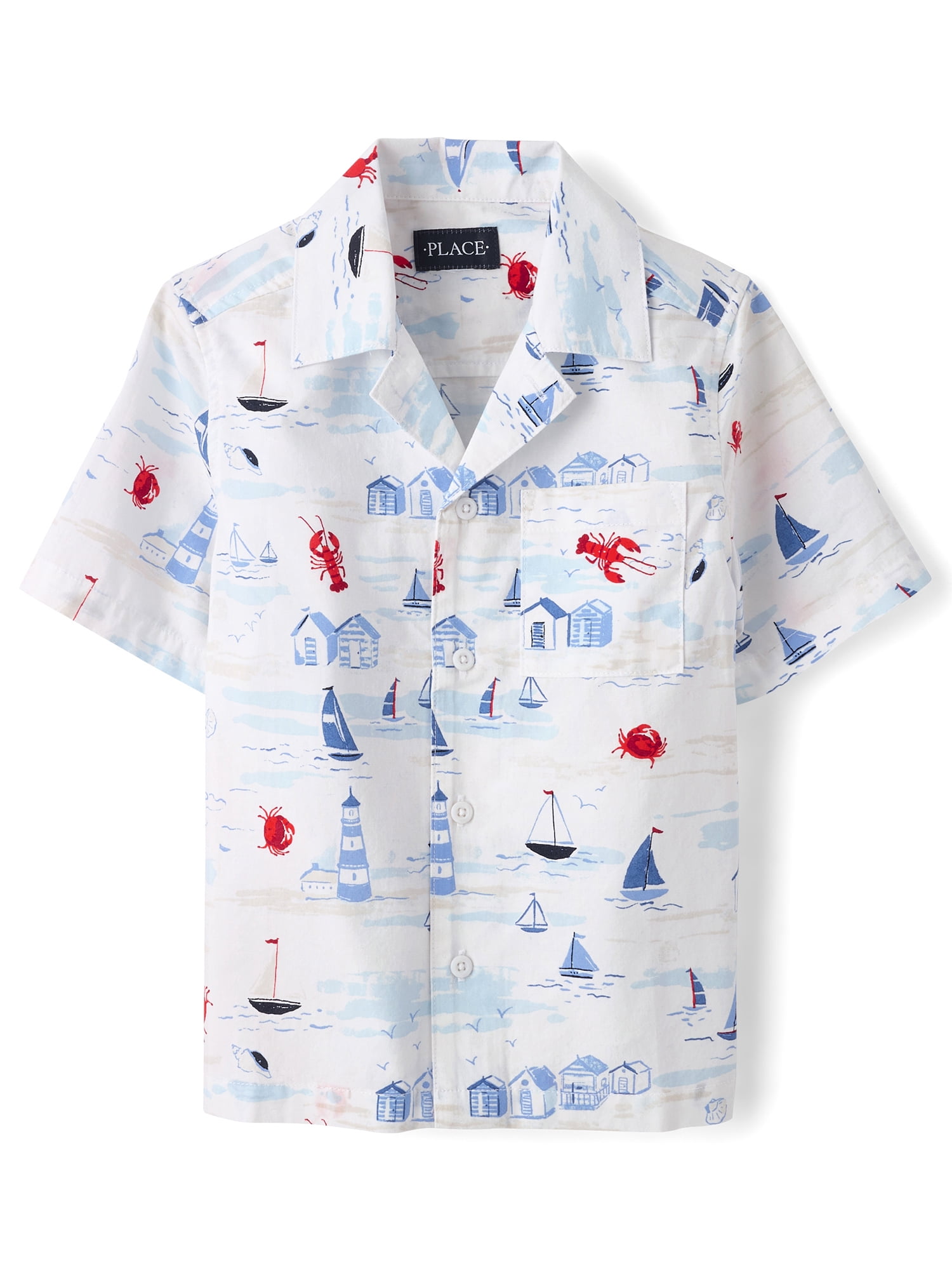 The Children's Place Boys Short Sleeve Printed Poplin Button Up Shirt, Sizes S-XXL