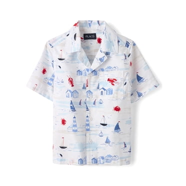 The Children's Place Boys Short Sleeve Printed Poplin Button Up Shirt, Sizes S-XXL