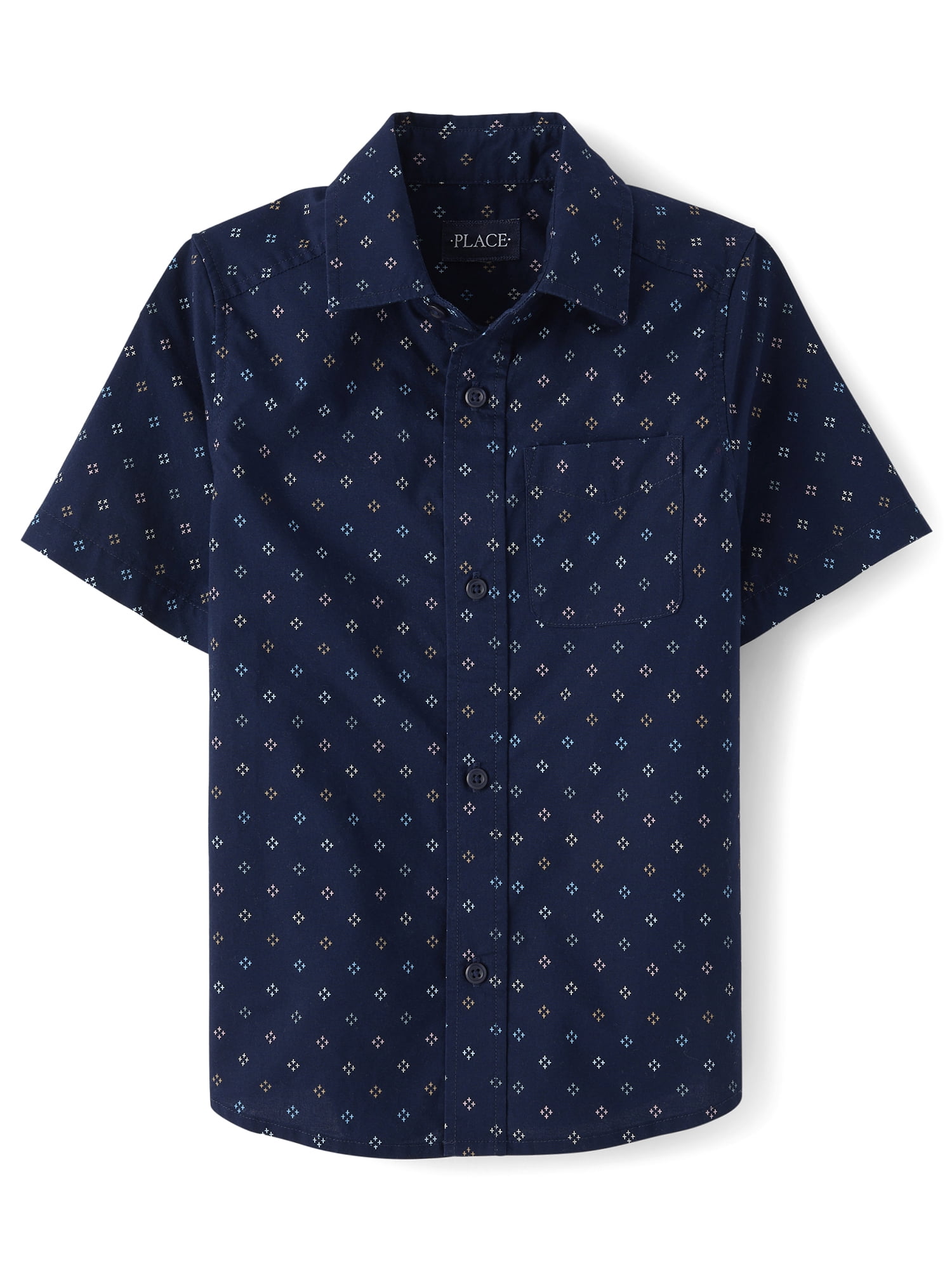 The Children's Place Boys Short Sleeve Printed Poplin Button Up Shirt, Sizes XS-XXL
