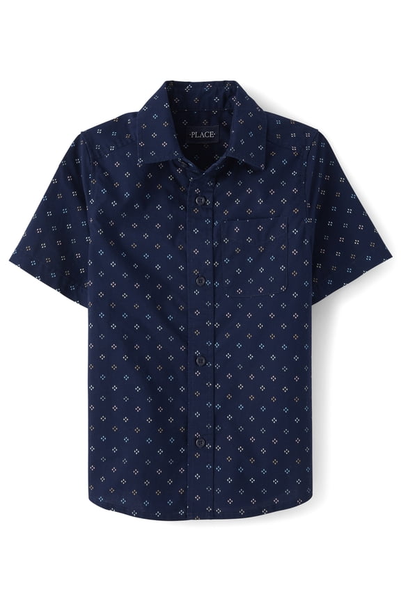 Boys Short Sleeve Printed Poplin Button Up Shirt, Sizes XS-XXL