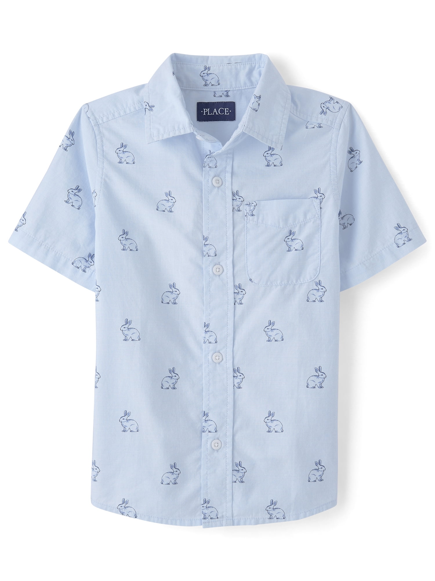 The Children's Place Boys Short Sleeve Printed Poplin Button Up Shirt, Sizes XS-XXL