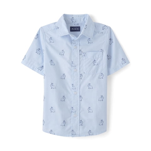 Boys Short Sleeve Printed Poplin Button Up Shirt, Sizes XS-XXL