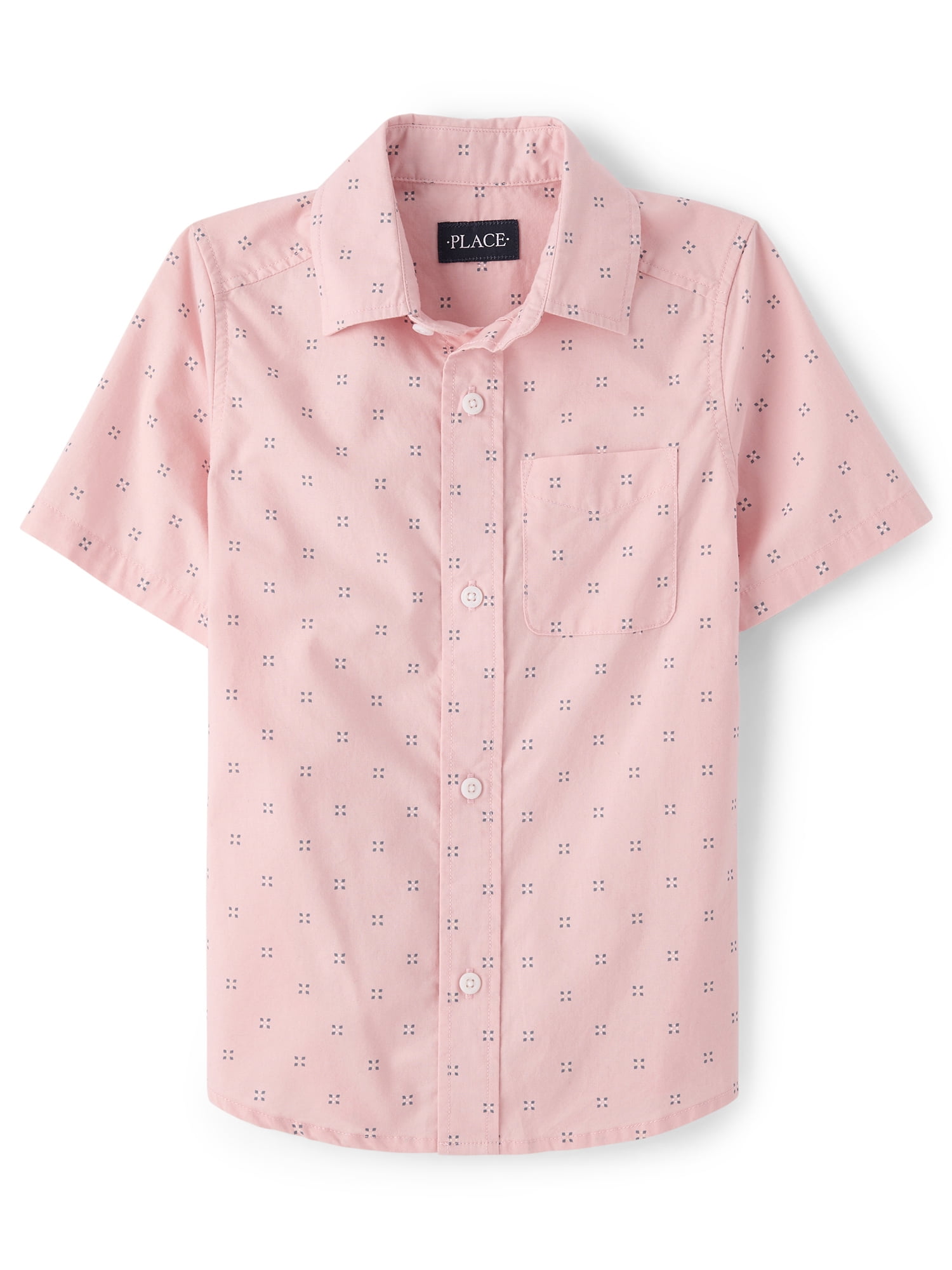 The Children's Place Boys Short Sleeve Printed Poplin Button Up Shirt, Sizes XS-XXL