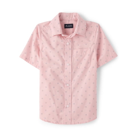 Boys Short Sleeve Printed Poplin Button Up Shirt, Sizes XS-XXL