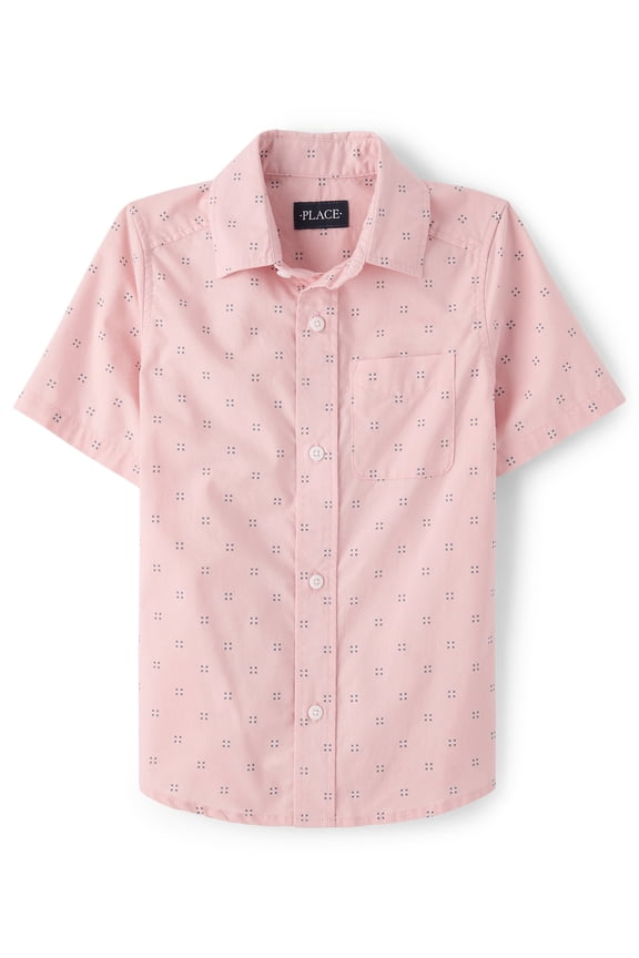 Boys Short Sleeve Printed Poplin Button Up Shirt, Sizes XS-XXL