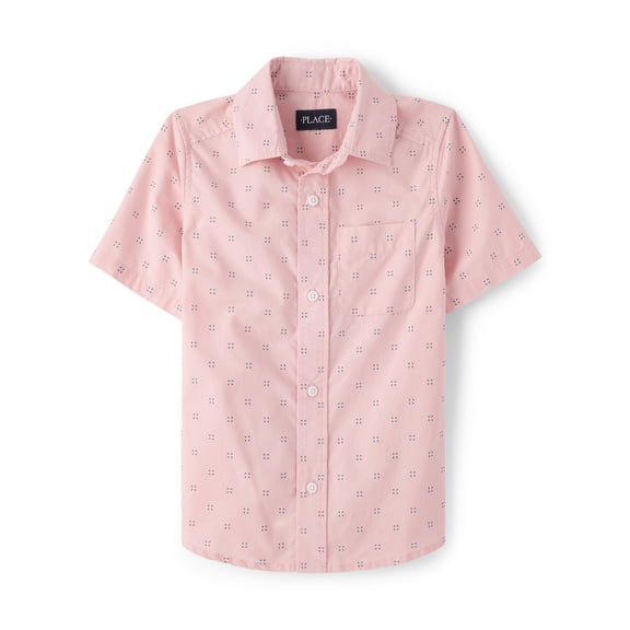 The Children's Place Boys Short Sleeve Printed Poplin Button Up Shirt, Sizes XS-XXL