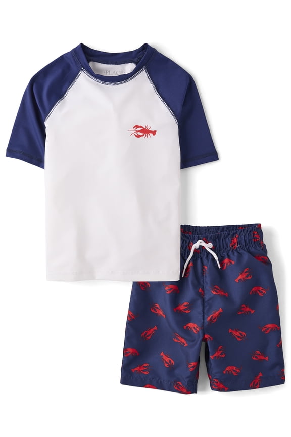 Boys Short Sleeve Printed Rashguard Swim Set, 2-Piece, Sizes S-XXL