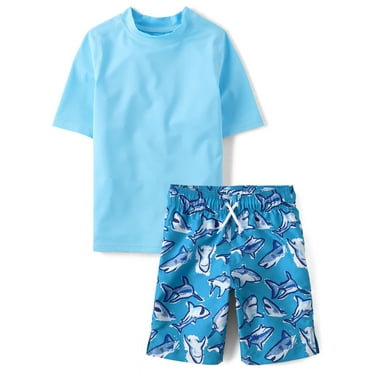 The Children's Place Boys Short Sleeve Rashguard Swimsuit, 2-Piece, Sizes XS-XXL