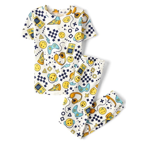 Boys Short Sleeve Snug Fit Gamer Print Cotton Pajamas, Sizes 4-16