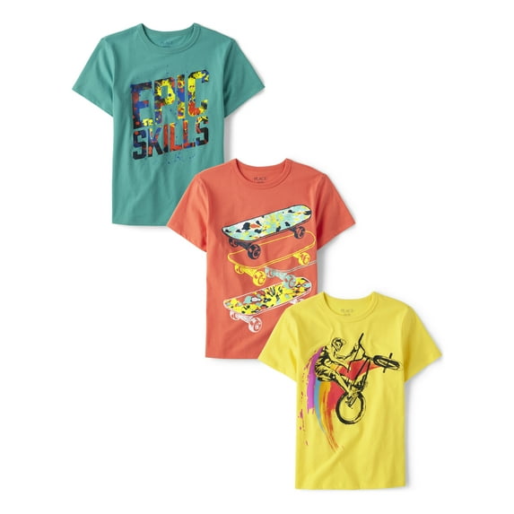 The Children's Place Boys Short Sleeve Sports Graphic Tee, 3-Pack, Sizes XS-XXL