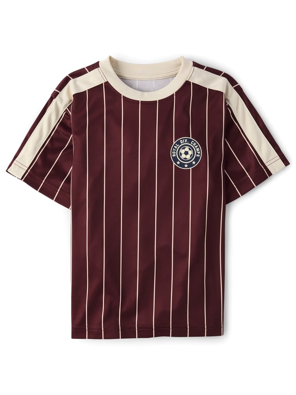 Boys Short Sleeve Striped Varsity Soccer Jersey, Sizes XS-XXL