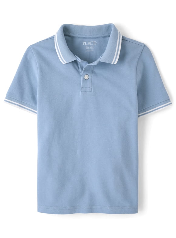 Boys Short Sleeve Tipped Solid Pique Polo, Sizes XS-XXL