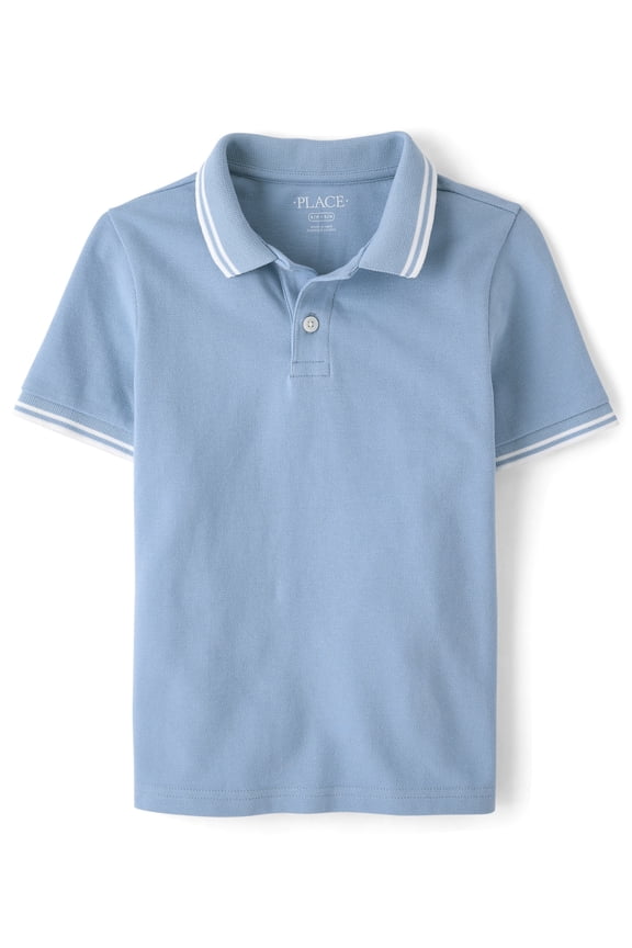 Boys Short Sleeve Tipped Solid Pique Polo, Sizes XS-XXL