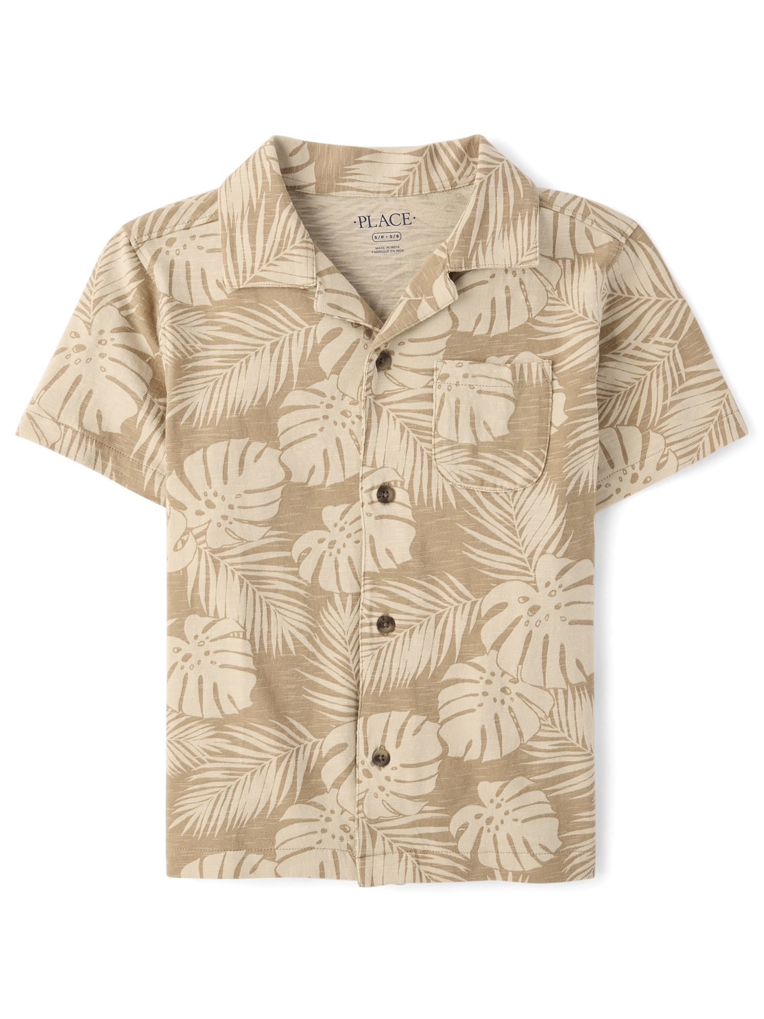 The Children's Place Boys Short Sleeve Tropical Leaf Knit Button Up Shirt, Sizes S-XXL