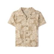 Boys Short Sleeve Tropical Leaf Knit Button Up Shirt, Sizes S-XXL