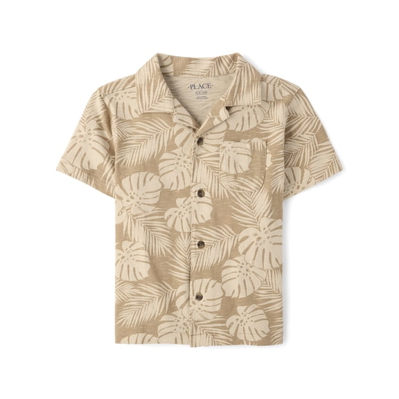 The Children's Place Boys Short Sleeve Tropical Leaf Knit Button Up Shirt, Sizes S-XXL
