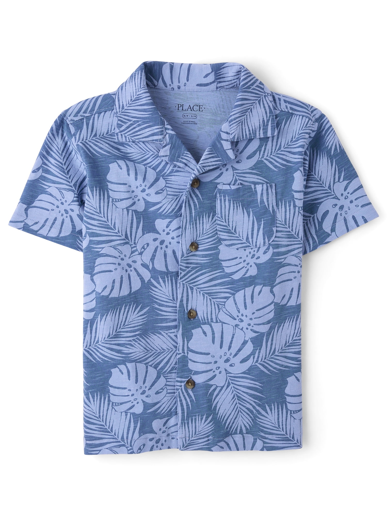 The Children's Place Boys Short Sleeve Tropical Leaf Knit Button Up Shirt, Sizes XS-XXL