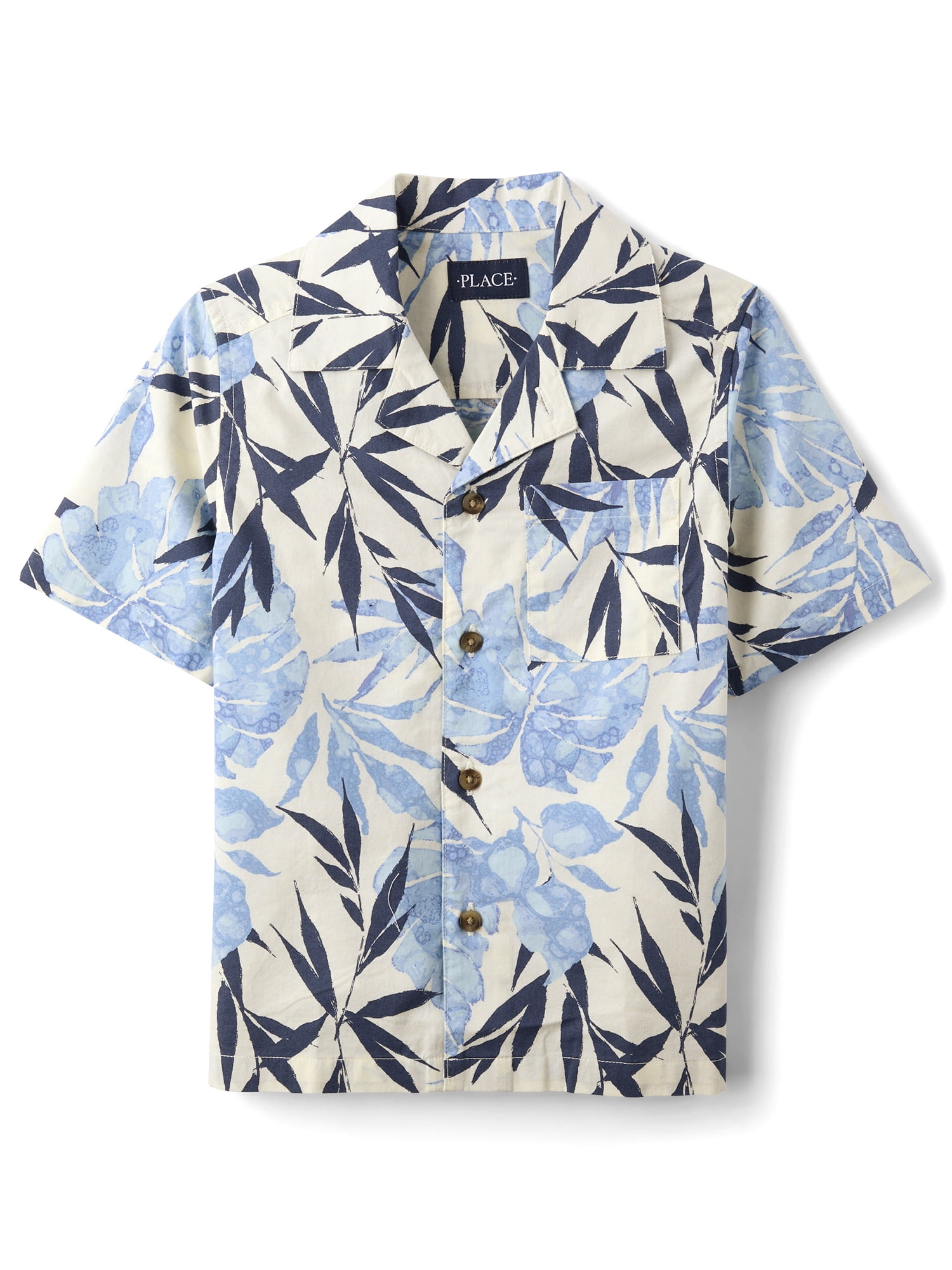 The Children's Place Boys Short Sleeve Tropical Poplin Button Up Shirt, Sizes XS-XXL