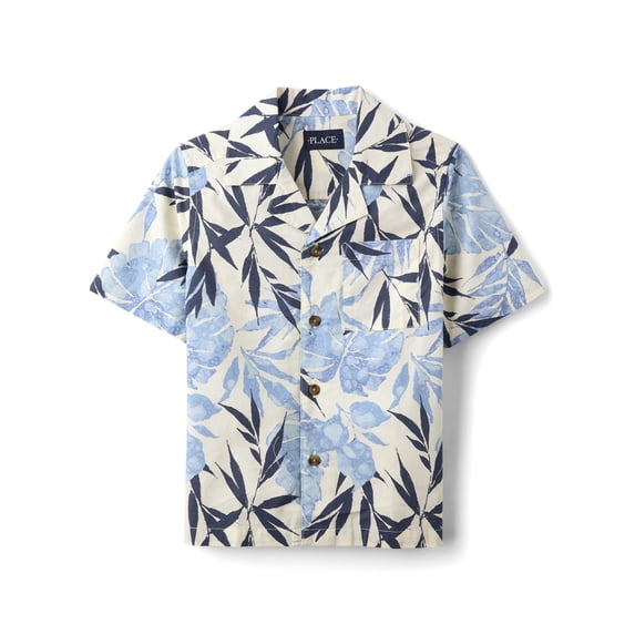 The Children's Place Boys Short Sleeve Tropical Poplin Button Up Shirt, Sizes XS-XXL