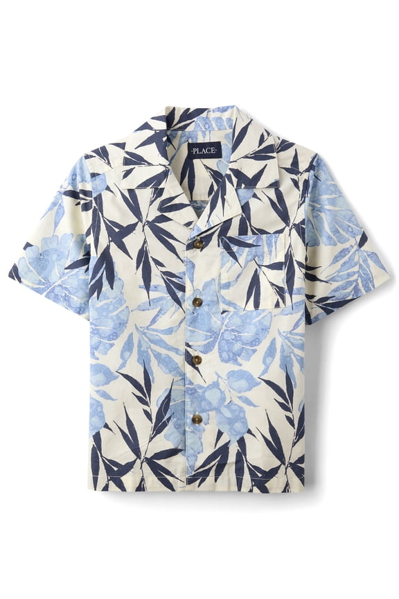 Boys Short Sleeve Tropical Poplin Button Up Shirt, Sizes XS-XXL