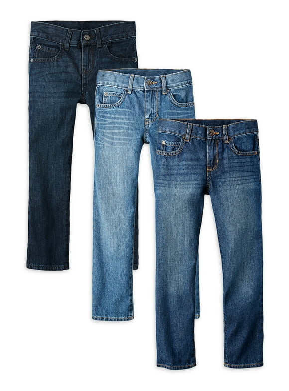 Boys Straight Fit Denim Jeans, 3-Pack, Sizes 4-18