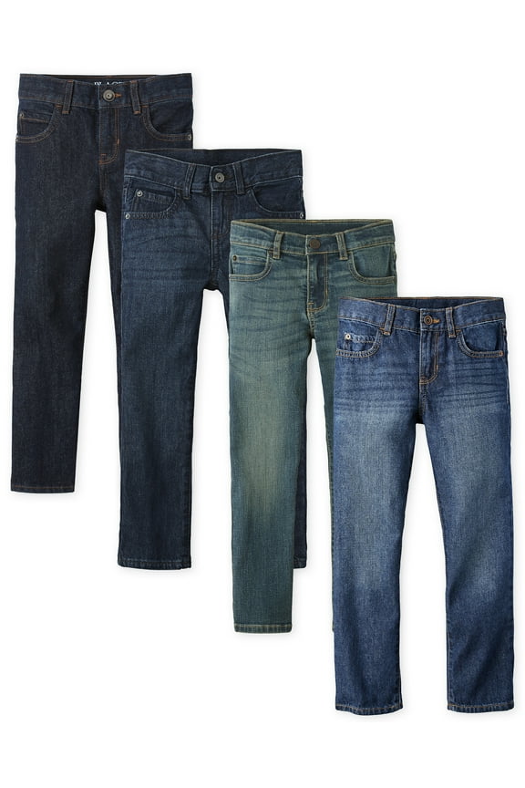 Boys Straight Fit Denim Jeans, 4-Pack, Sizes 4-18
