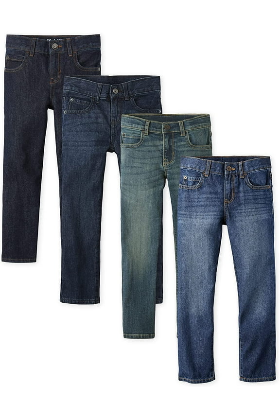 Boys Straight Fit Denim Jeans, 4-Pack, Sizes 4-18