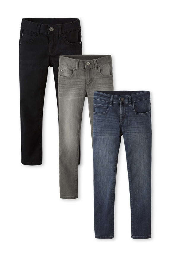 Boys Super Skinny Denim Jeans, 3-Pack, Sizes 4-16