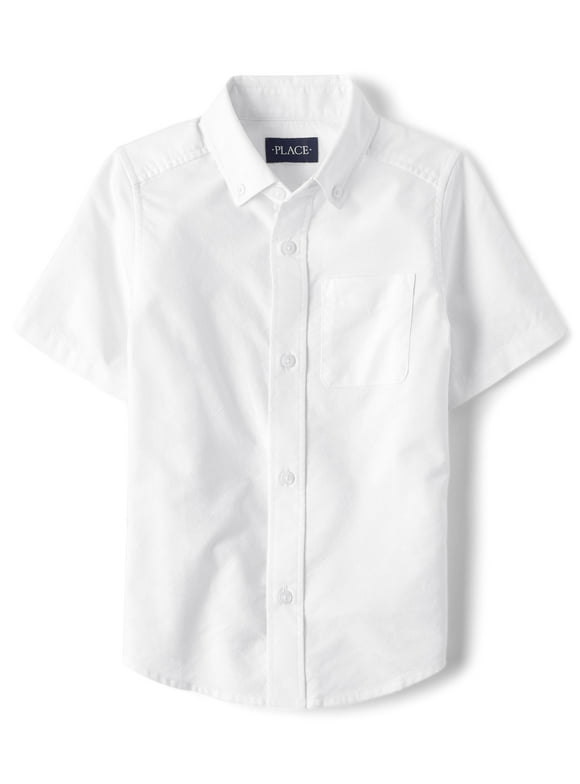 Boys Uniform Short Sleeve Woven Button Up Shirt, Sizes XS-XXL