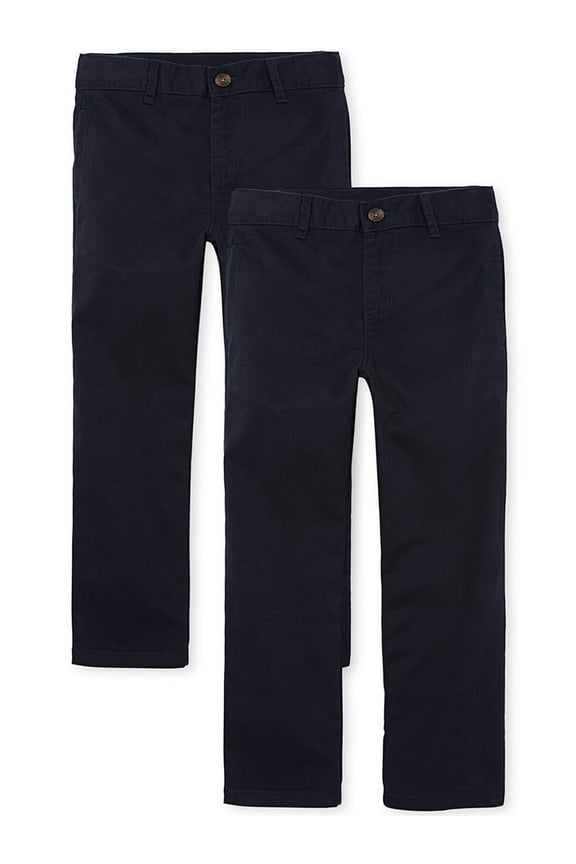 Boys Uniform Stretch Straight Chino Pant, 2-Pack, Sizes 4-16