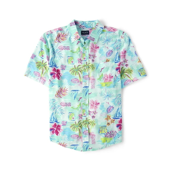 The Children's Place Dad Matching Short Sleeve Button Up Shirt, Adult Sizes S-3XL