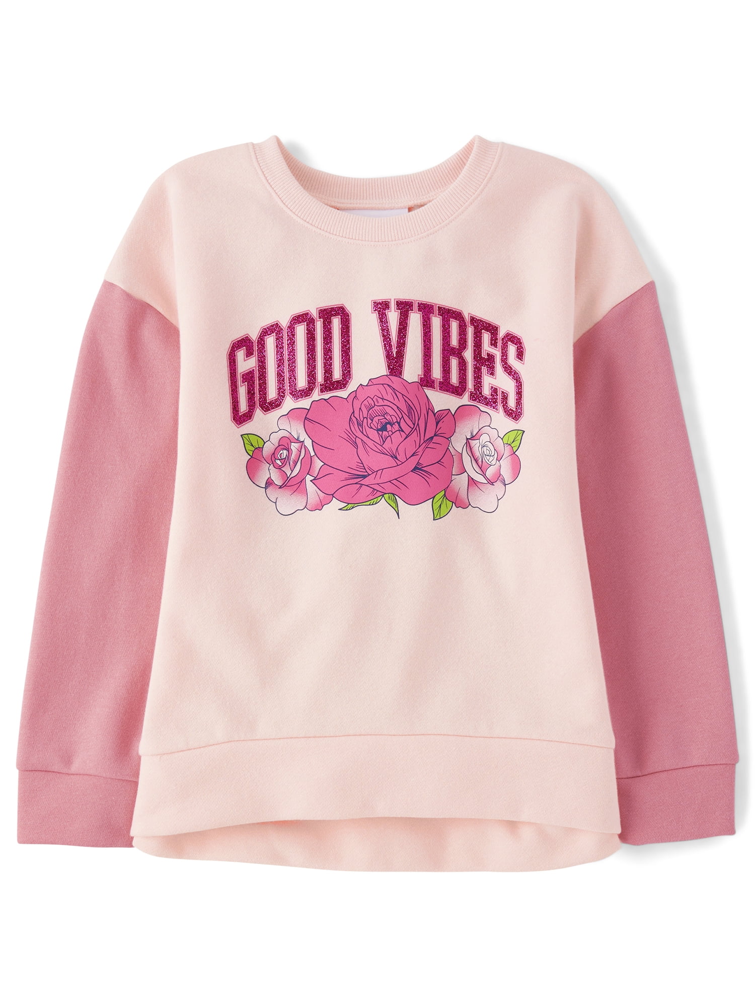 The Children s Place Big Girls Long Contrast Sleeve Pullover Sweatshirt Sizes XS XXL Walmart