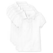 Girl's Uniform Short Sleeve Ruffle Pique Polo, 5-Pack