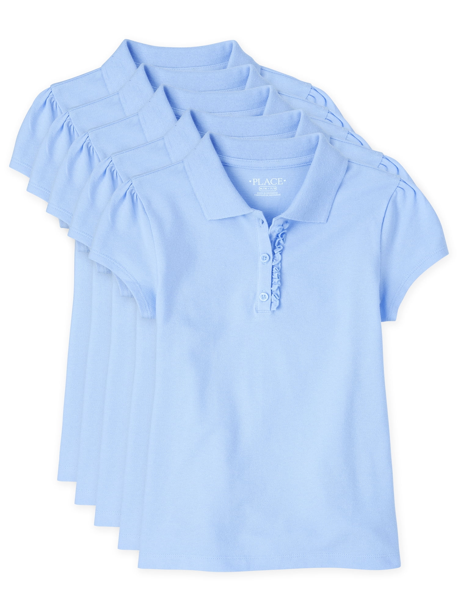 The Children's Place Girl's Uniform Short Sleeve Ruffle Pique Polo, 5-Pack