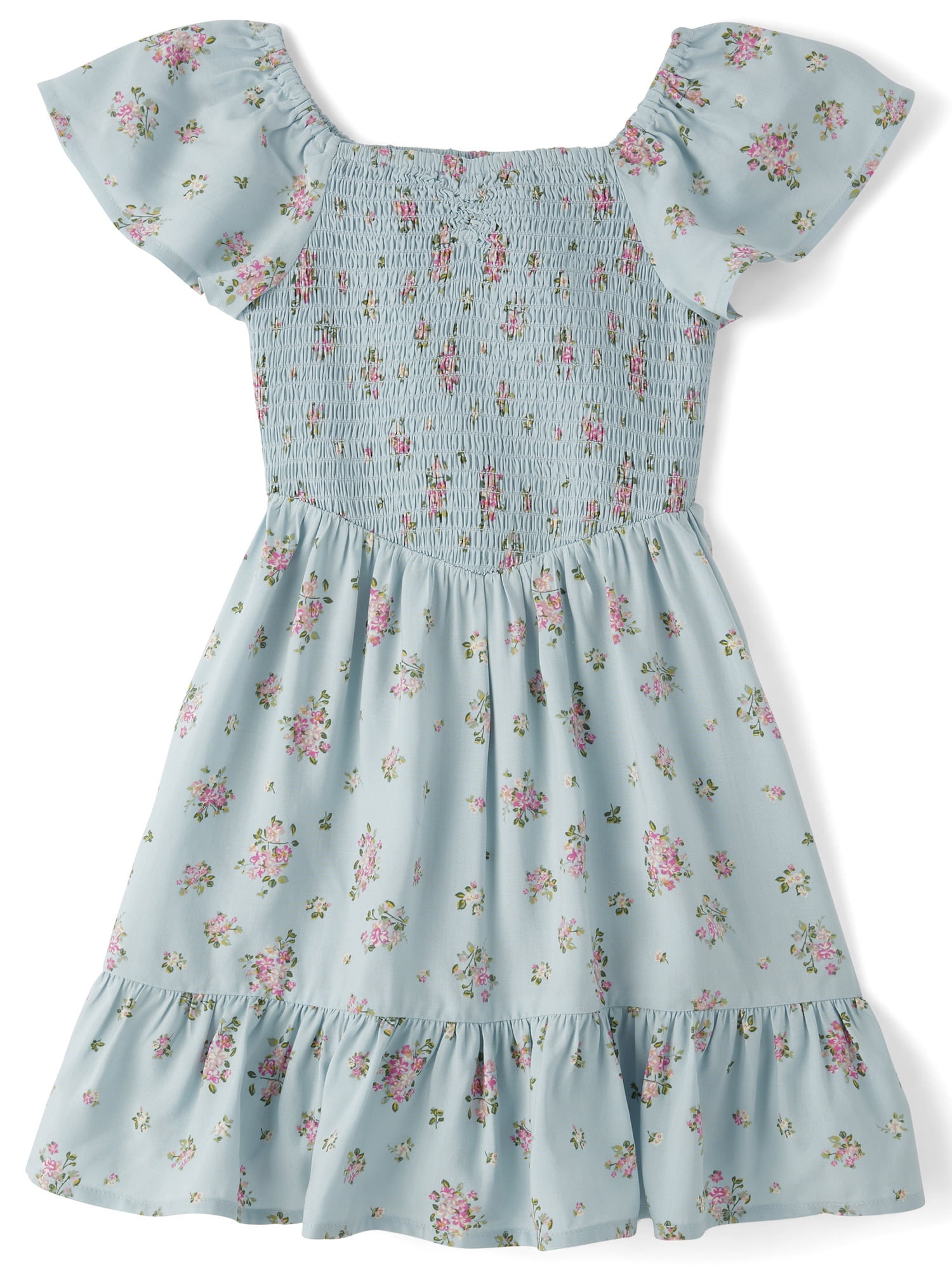 The Children's Place Girls Cap Sleeve Floral Smocked Ruffle Dress, Sizes XS-XXL
