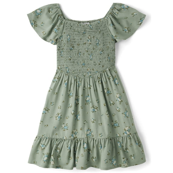 The Children's Place Girls Cap Sleeve Floral Smocked Ruffle Dress, Sizes XS-XXL