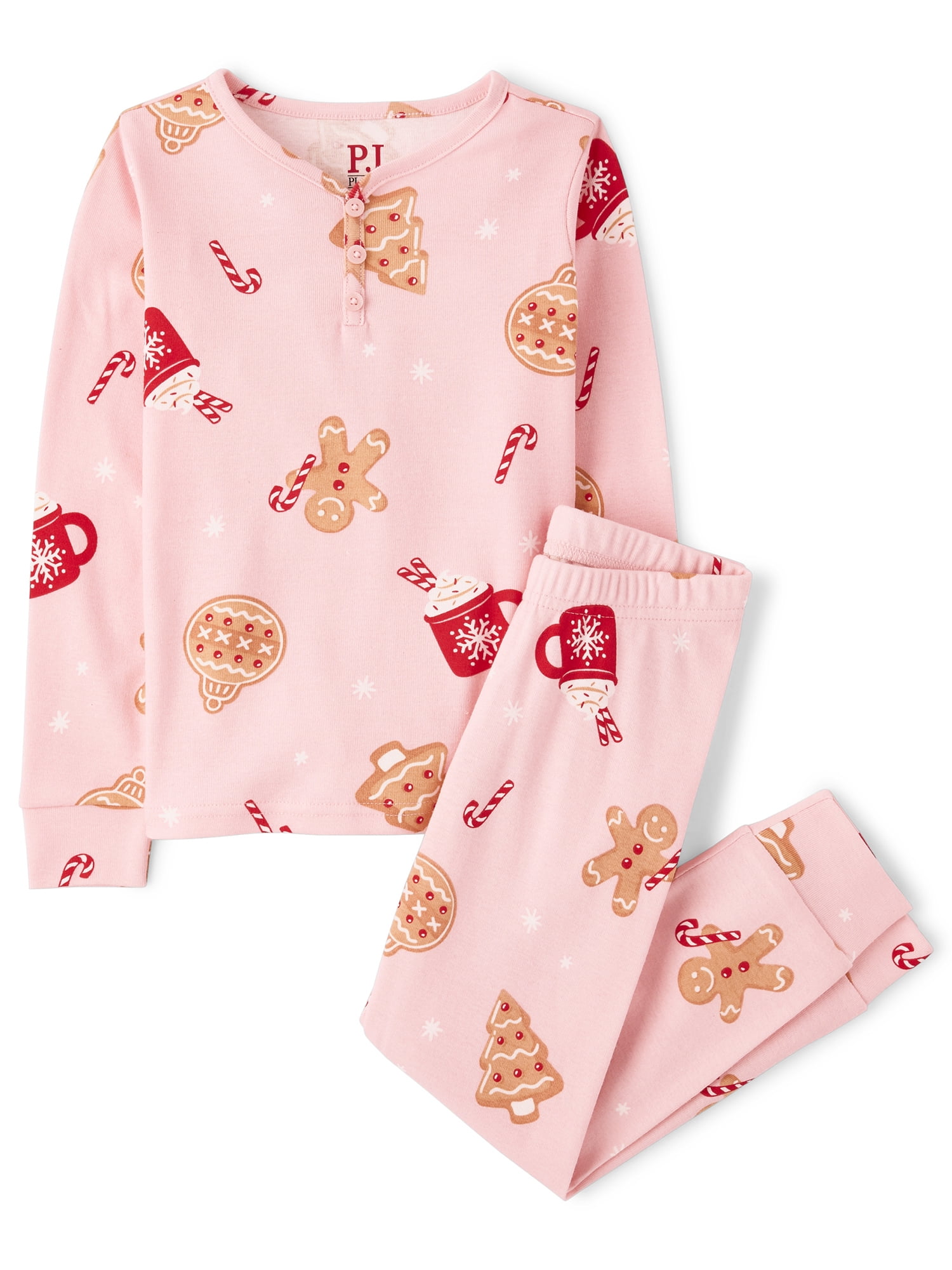 The Children's Place Girls Christmas Long Sleeve Gingerbread Snug Fit Henley PJs, Sizes 4-16