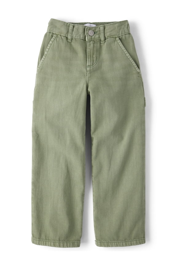 Girls Elastic Waist Garment Dyed Baggy Fit Utility Jeans, Sizes 4-16