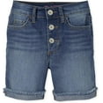 thumbnail image 1 of The Children's Place Girls High Waist Button Front Denim Midi Shorts, 1 of 5