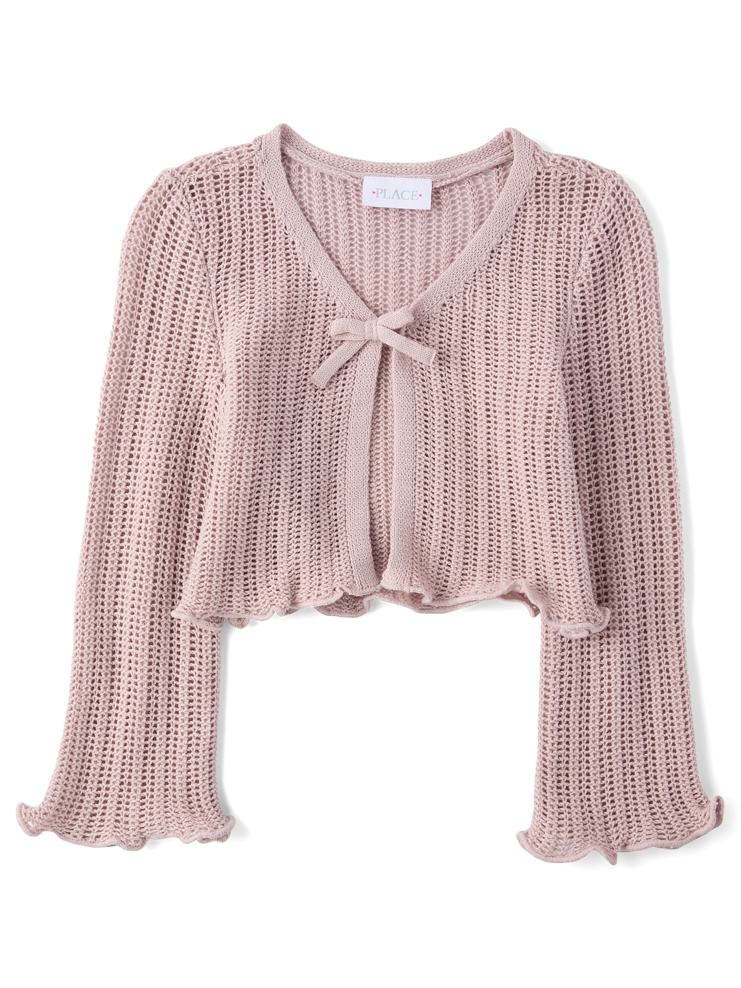 The Children's Place Girls Long Bell Sleeve Lettuce Pointelle Cardigan, Sizes XS-XXL