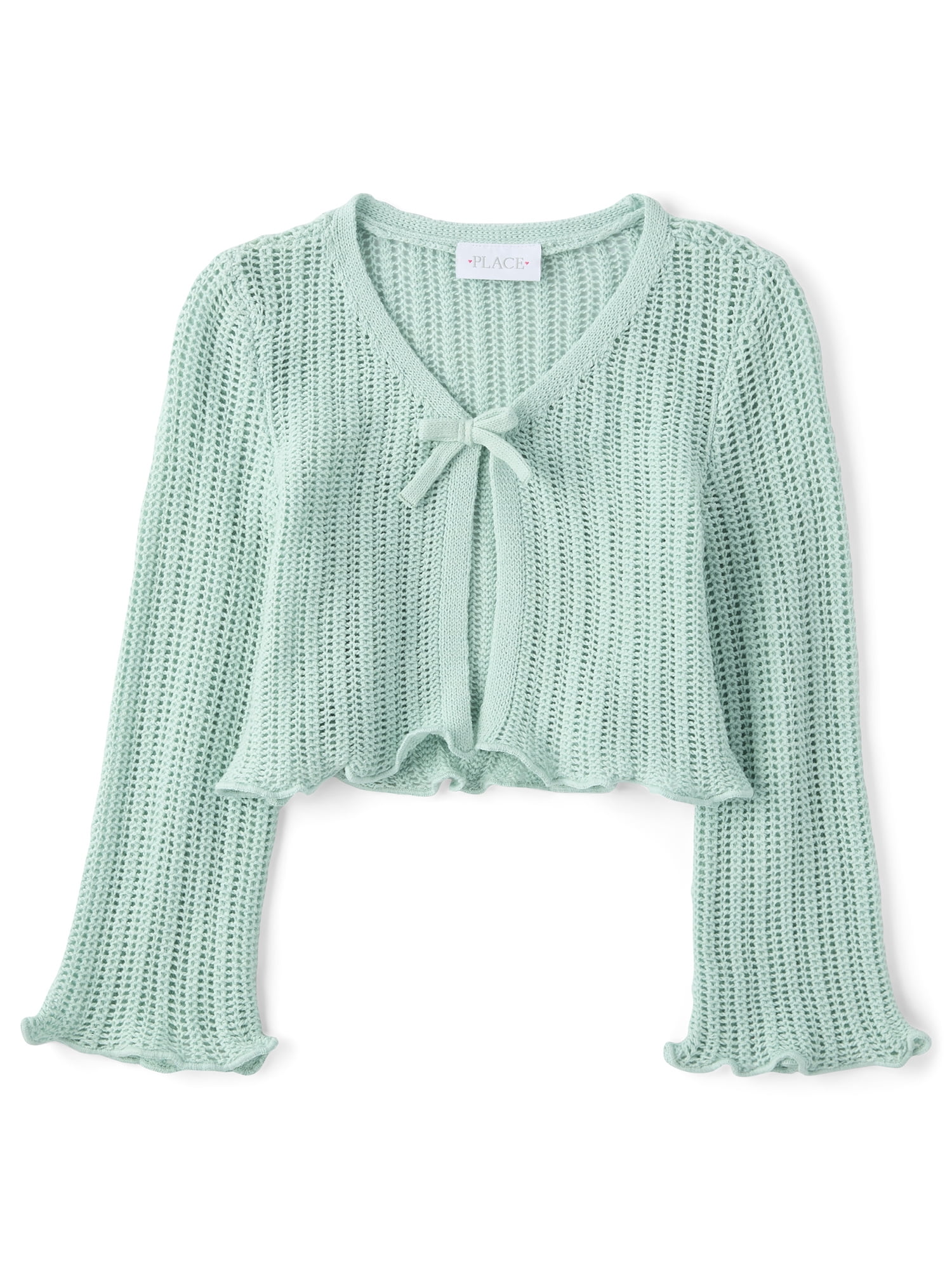 The Children's Place Girls Long Bell Sleeve Lettuce Pointelle Cardigan, Sizes XS-XXL