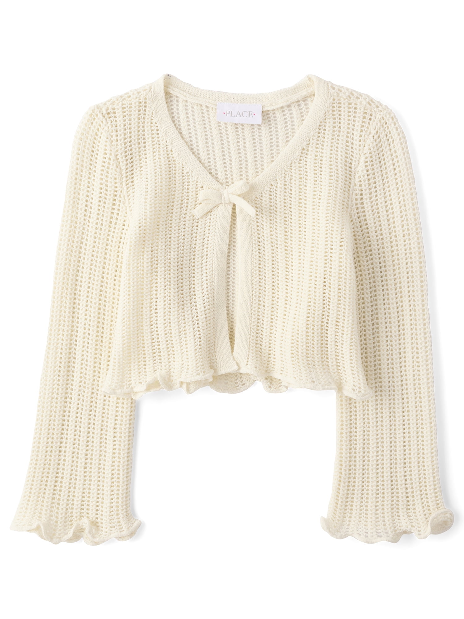 The Children's Place Girls Long Bell Sleeve Lettuce Pointelle Cardigan, Sizes XS-XXL