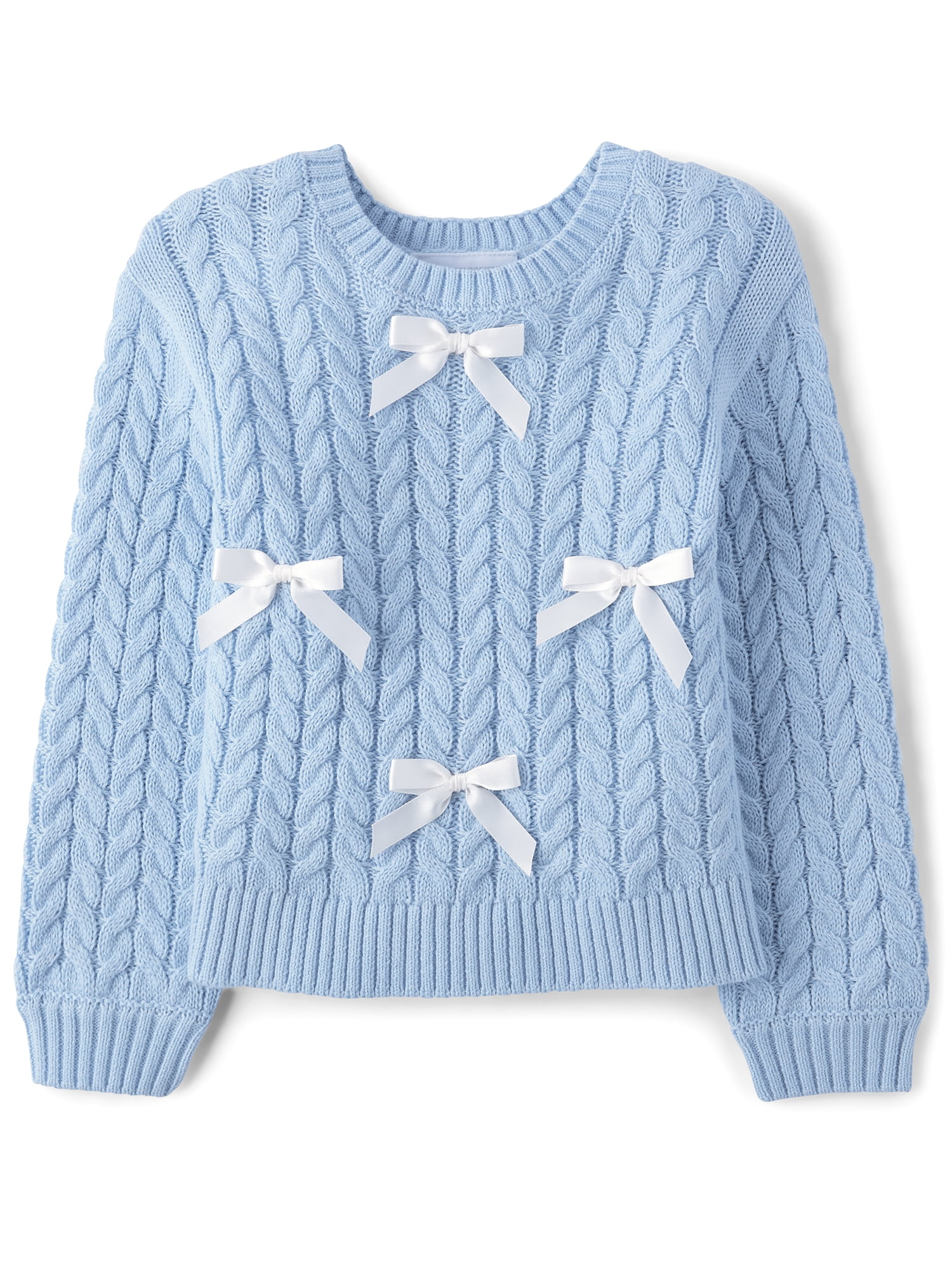 The Children's Place Girls Long Sleeve Cable Knit Bow Front Sweater, Sizes 12M-5T