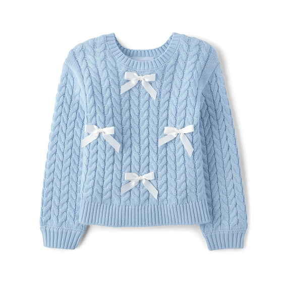 The Children's Place Girls Long Sleeve Cable Knit Bow Front Sweater, Sizes 12M-5T