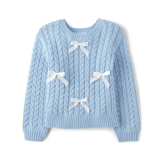 The Children's Place Girls Long Sleeve Cable Knit Bow Front Sweater, Sizes 12M-5T