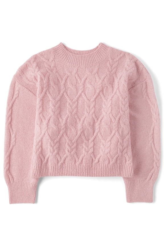 Girls Long Sleeve Cable Knit Cropped Chunky Sweater, Sizes XS-XXL