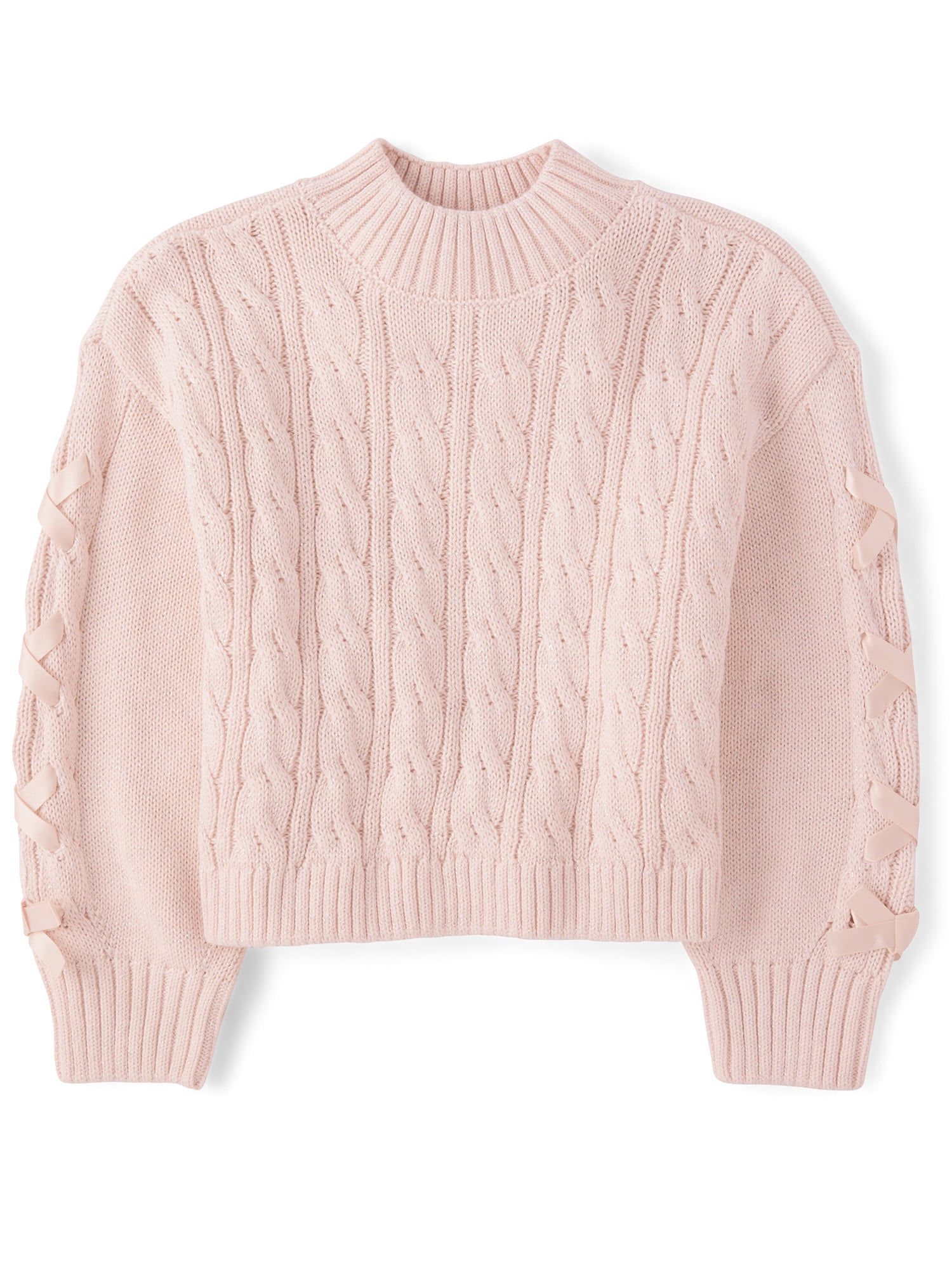The Children's Place Girls Long Sleeve Cable Knit Ribbon Sweater, Sizes XS-XXL